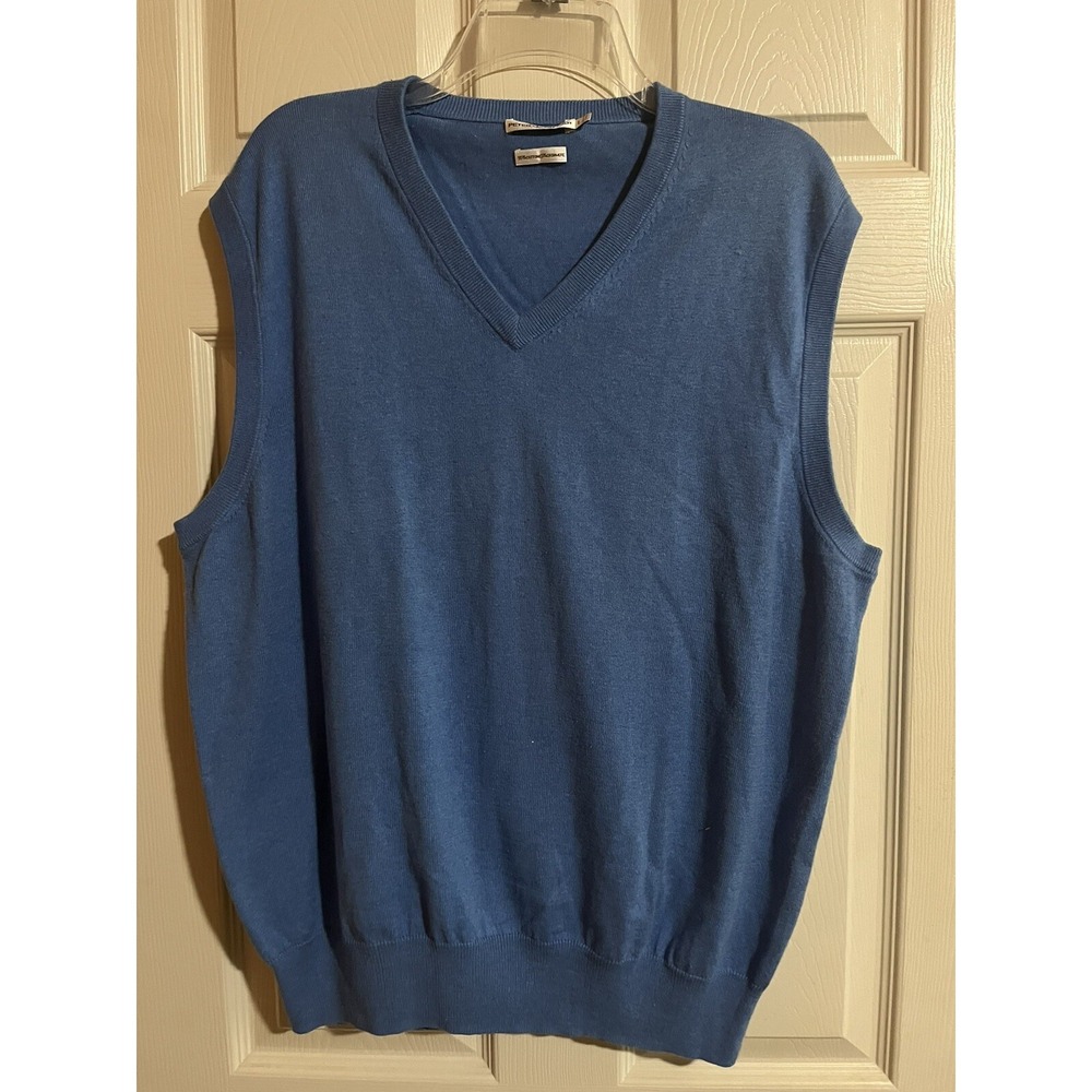 PETER MILLAR  mens Large‎ vest Cotton Cashmere Blue Pullover Golf